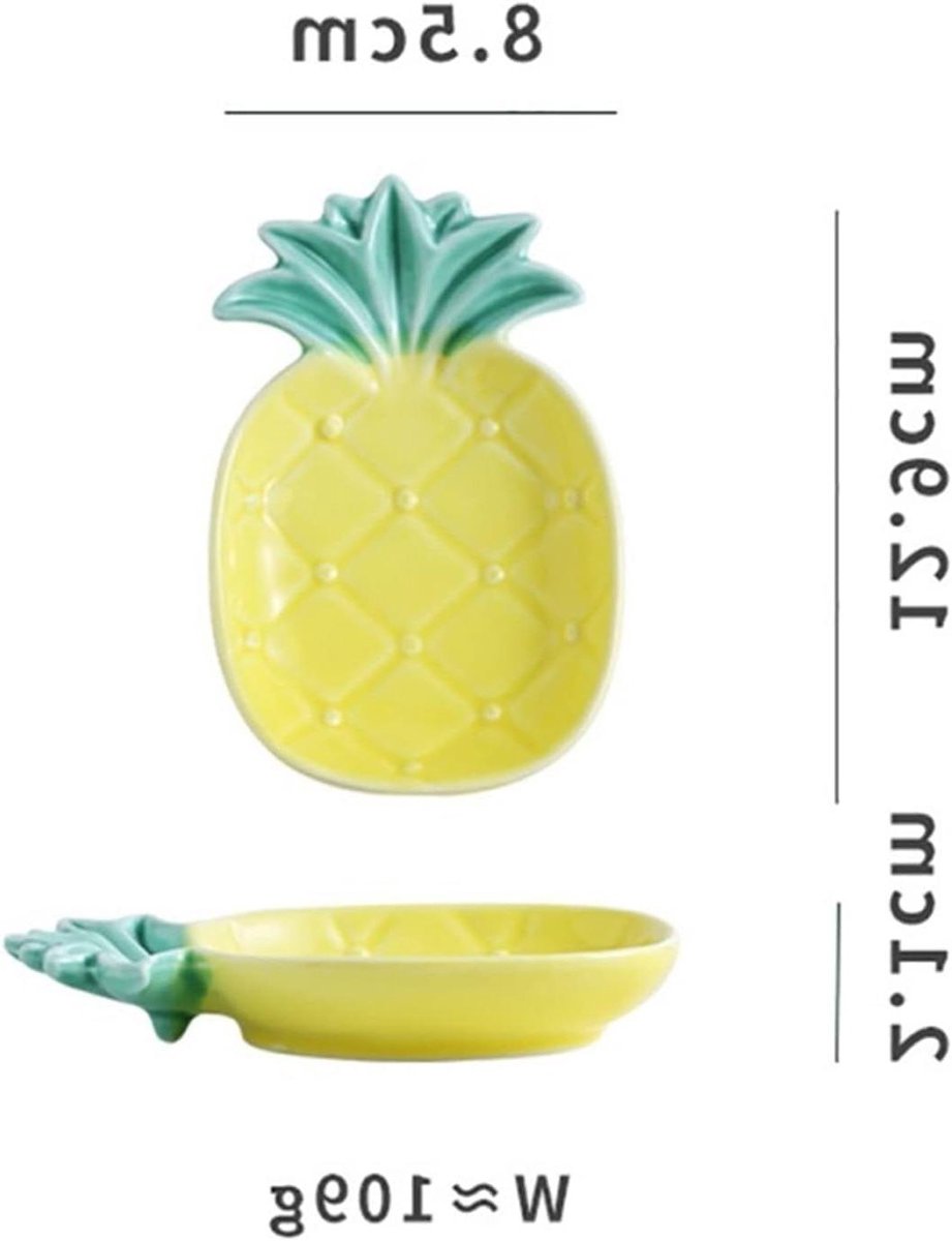Keramische Ananas Bord - Fruitschaal Dessertbord - Serveren van Snacks - Hoge Temperatuur Glazuur - 8.5*13cm - Wit