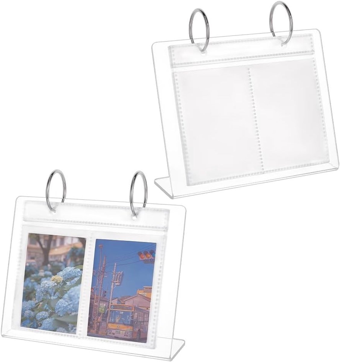 Mini fotoalbums voor bureau van transparant acryl, 10 x 6,5 cm, 68 pockets, ideaal voor foto's, kaarten en kleine herinneringen, perfect voor thuis en op kantoor