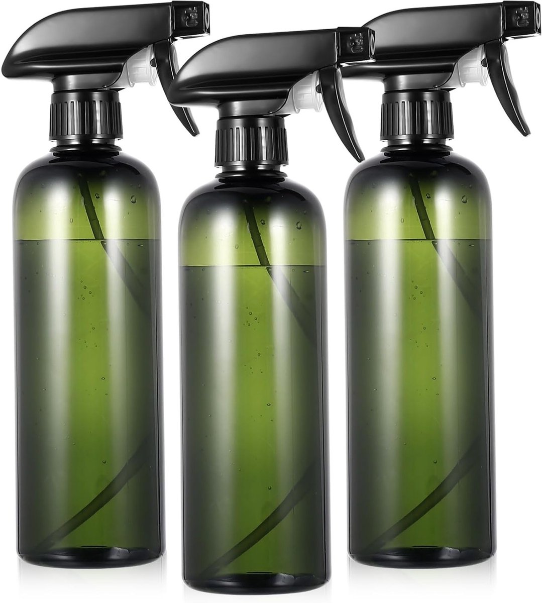 Waterspuit Haar - Set Van 3 Haarverstuivers – 500 Ml Plantenspuit En Verstuiver – Lekvrije Plastic Verstuiver Met Fijne Nevel Voor Tuinieren En Kapperswerk – (Rond, Donkergroen)