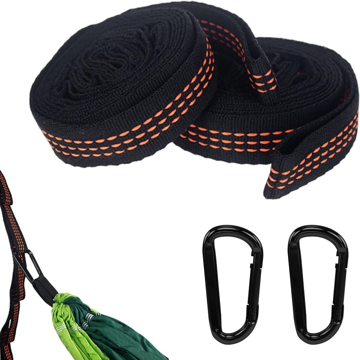 Hammock Bevestigingsset met 2 Haken en 2 Meter Lange Ophangbanden voor Buitengebruik, Perfect voor Camping, Tuin en Schommels