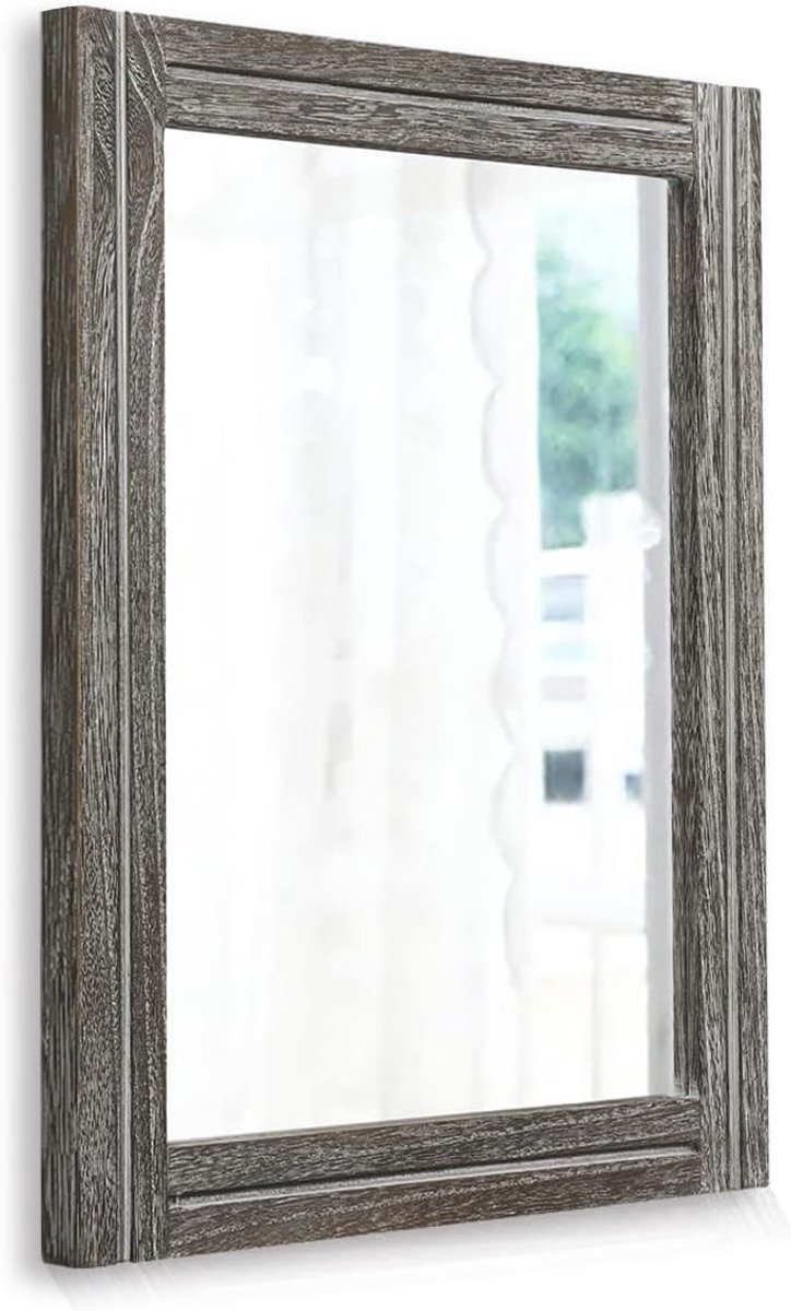 Rustieke Wandspiegel met Houten Tafel voor Slaapkamer en Badkamer - Decoratieve Hangspiegel voor Boerderijstijl Interieur