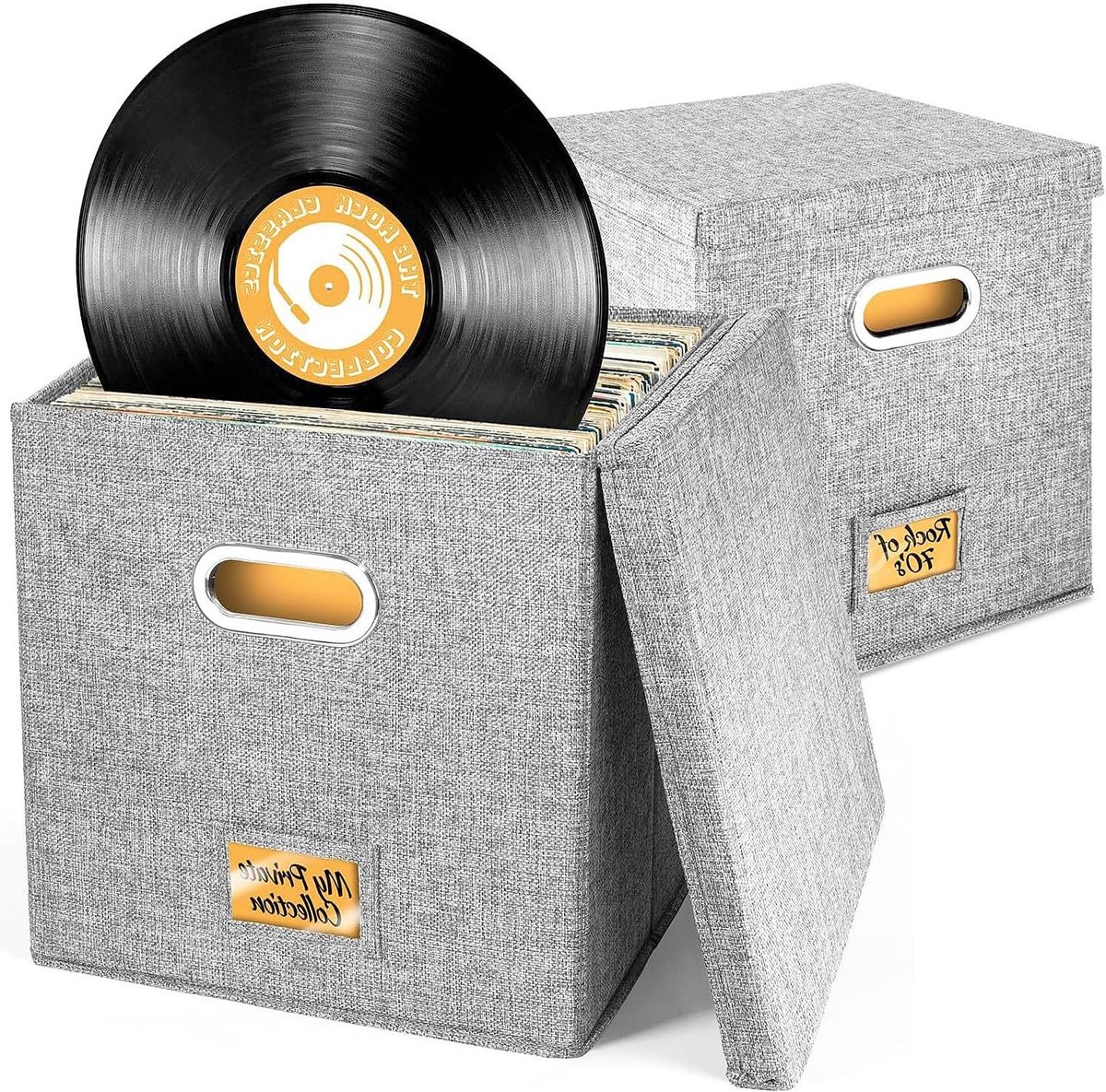 Opbergdoos voor Vinylplaten - Organiseer 45+ Singles en LP's - Ideaal voor Albums, CD's en Documenten, Grijs