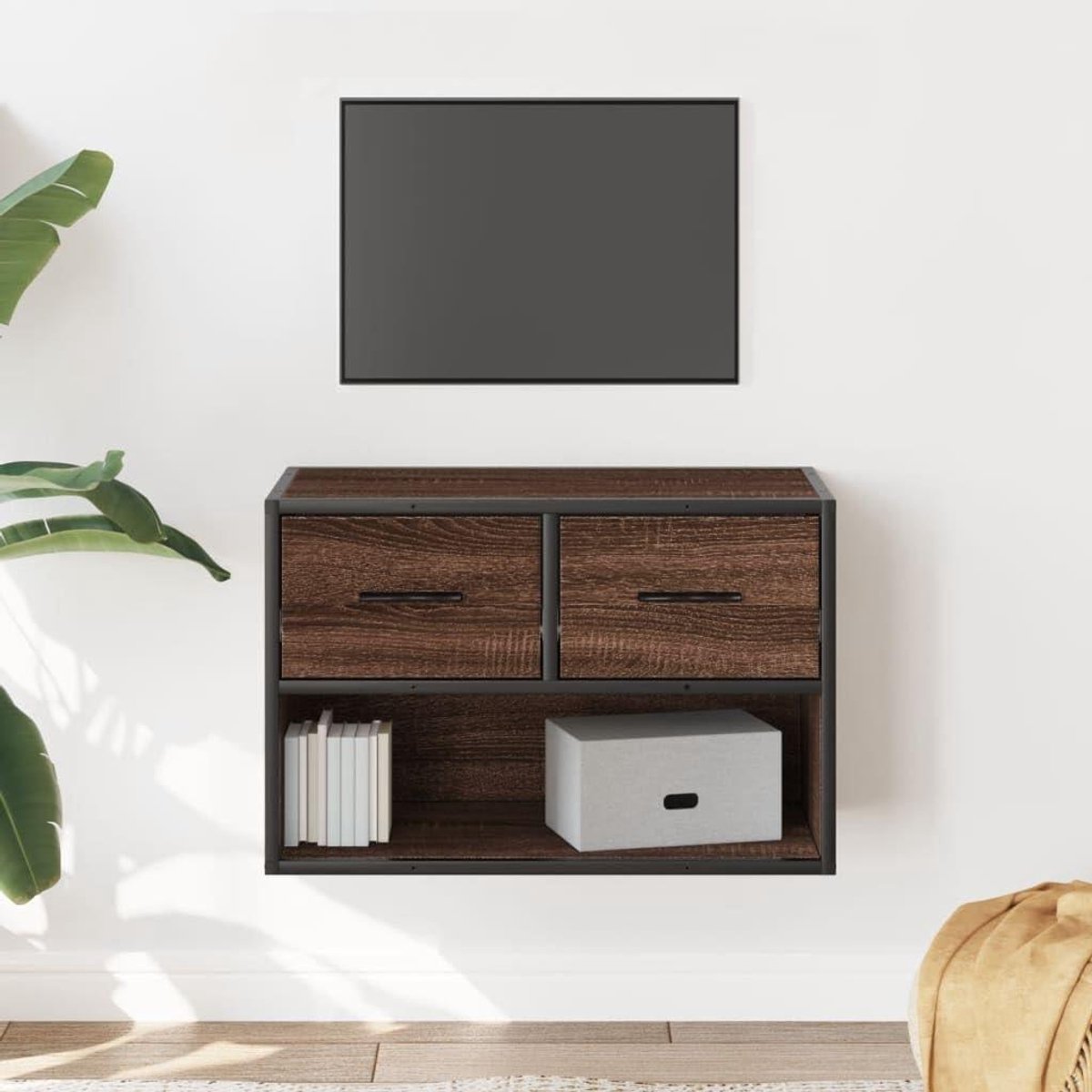 Tv-meubel - Televisie kast commode - Opbergen media-apparatuur - Metalen frame - 60 x 31 x 395 cm - Bruin eiken
