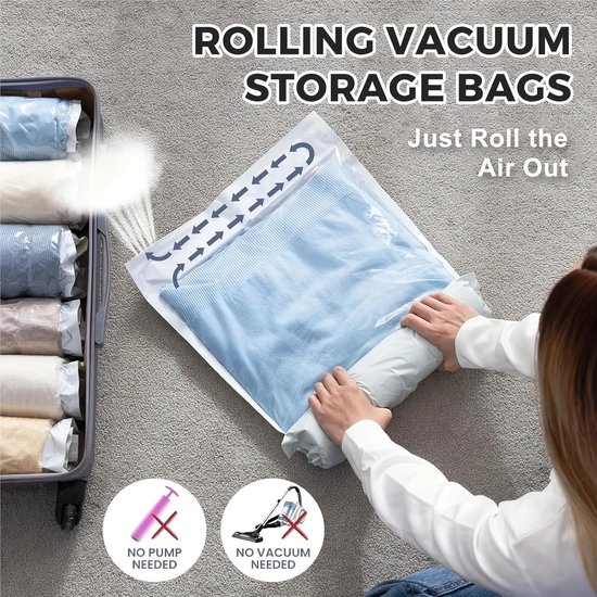 Compressie Opbergzakken - Vacuümzakken Kleding - Ruimte Besparen - Handgerolde Vacuüm - 55x40cm - Niet gespecificeerd — afbeelding 2