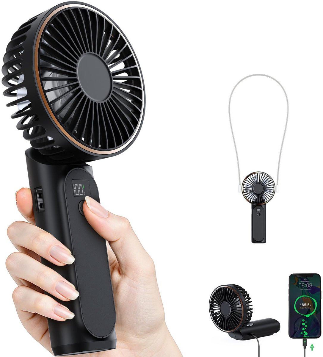 carmdering - Draagbare Ventilator - Handventilator - Persoonlijke Koeler - 180° Verstelbare Luchtstroom - Powerbank Functie - Duurzaam ABS Materiaal - Ultra Stille Werking - Ideaal Voor Reizen En Camping - 1 Stuk