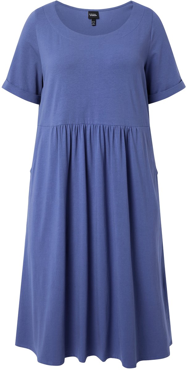 Ulla Popken - Dames - Jersey midi-jurk A-lijn ronde hals halve mouwen - Atlantisch blauw - Maat 54+