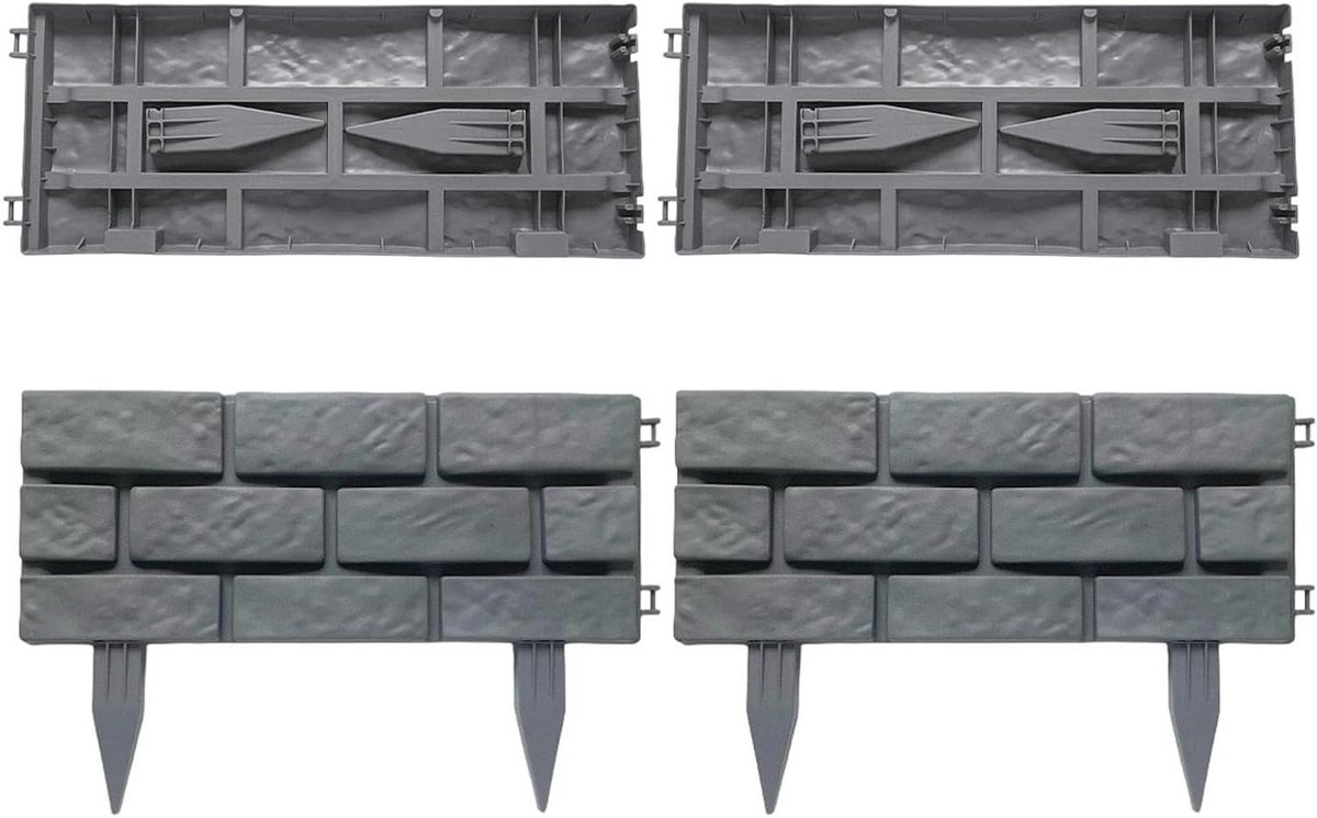 Tuinborders Set - Steenlook Randen - Tuin Afscheiden - Gereedschapsloos Installeren - 4 Stuks - Grijs