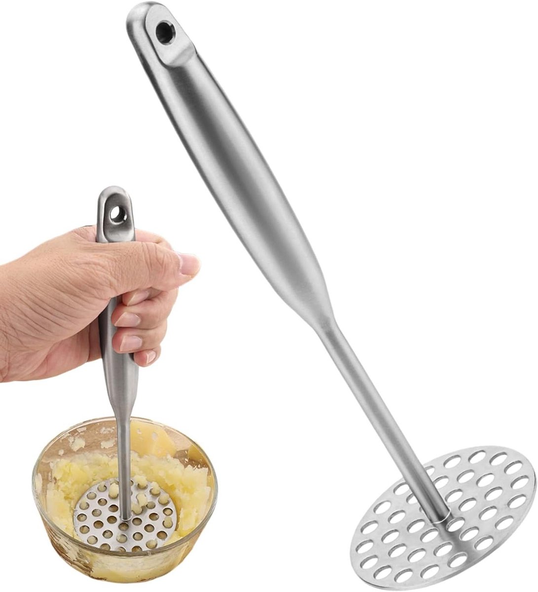 Aardappelstamper - Keukenstamper - Gladde Puree Maken - Roestvrij Staal - 25.5 cm - Zilver