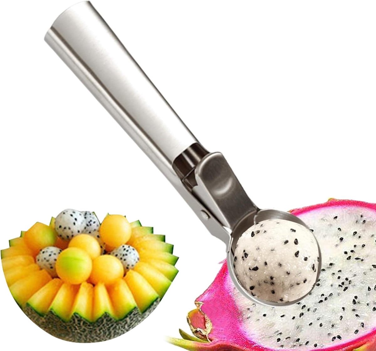 Ijsschep - Fruitlepel - Desserts Maken - Ergonomische Handgreep - 22 x 7 cm - Zilver
