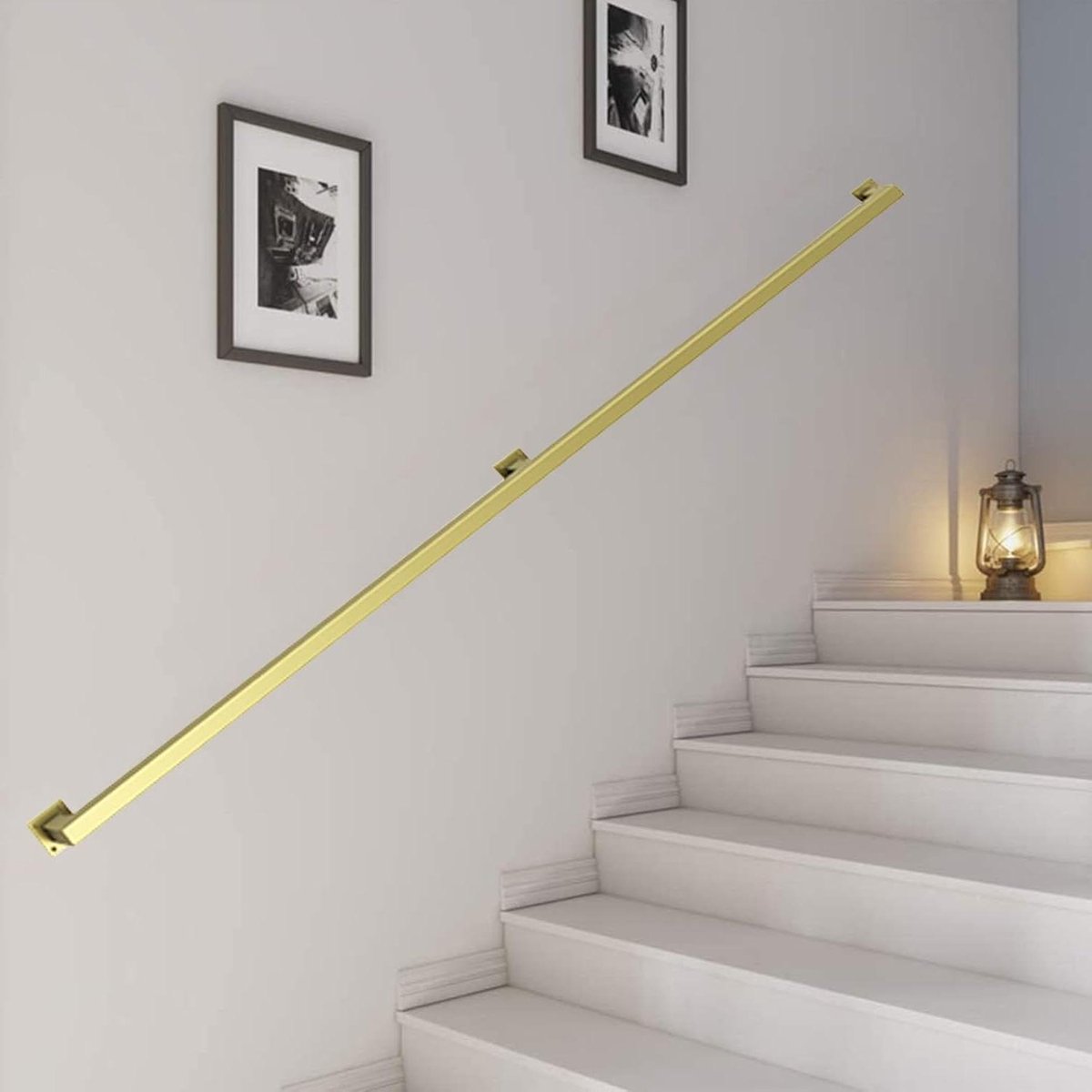 Trapleuning Kit - Wandmontage Reling - Veilige Ondersteuning - Roestbestendig Metaal - 200 cm - Goud