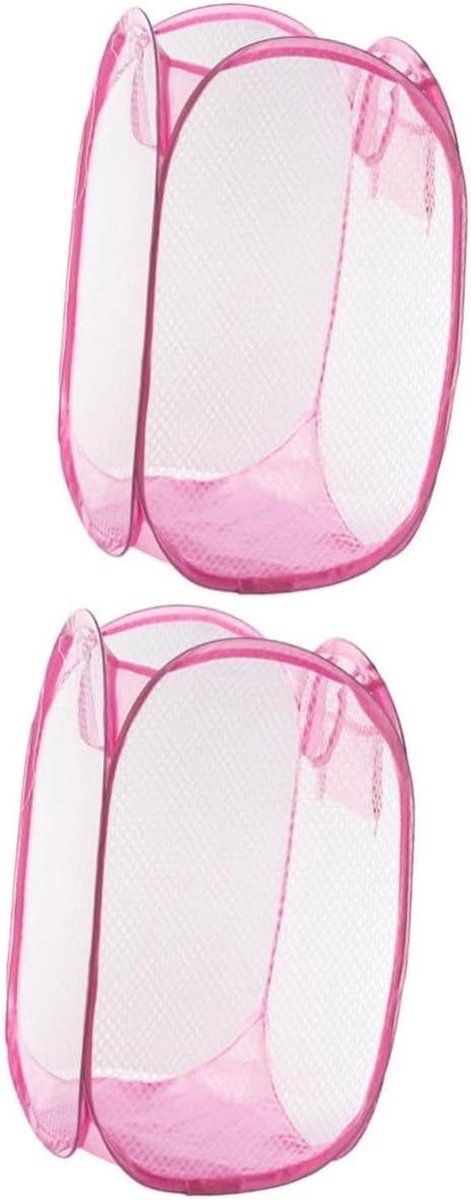 Waskorven Set - Opvouwbare Manden - Kleding Opbergen - Ademend Mesh Materiaal - 2 Stuks Medium - Roze