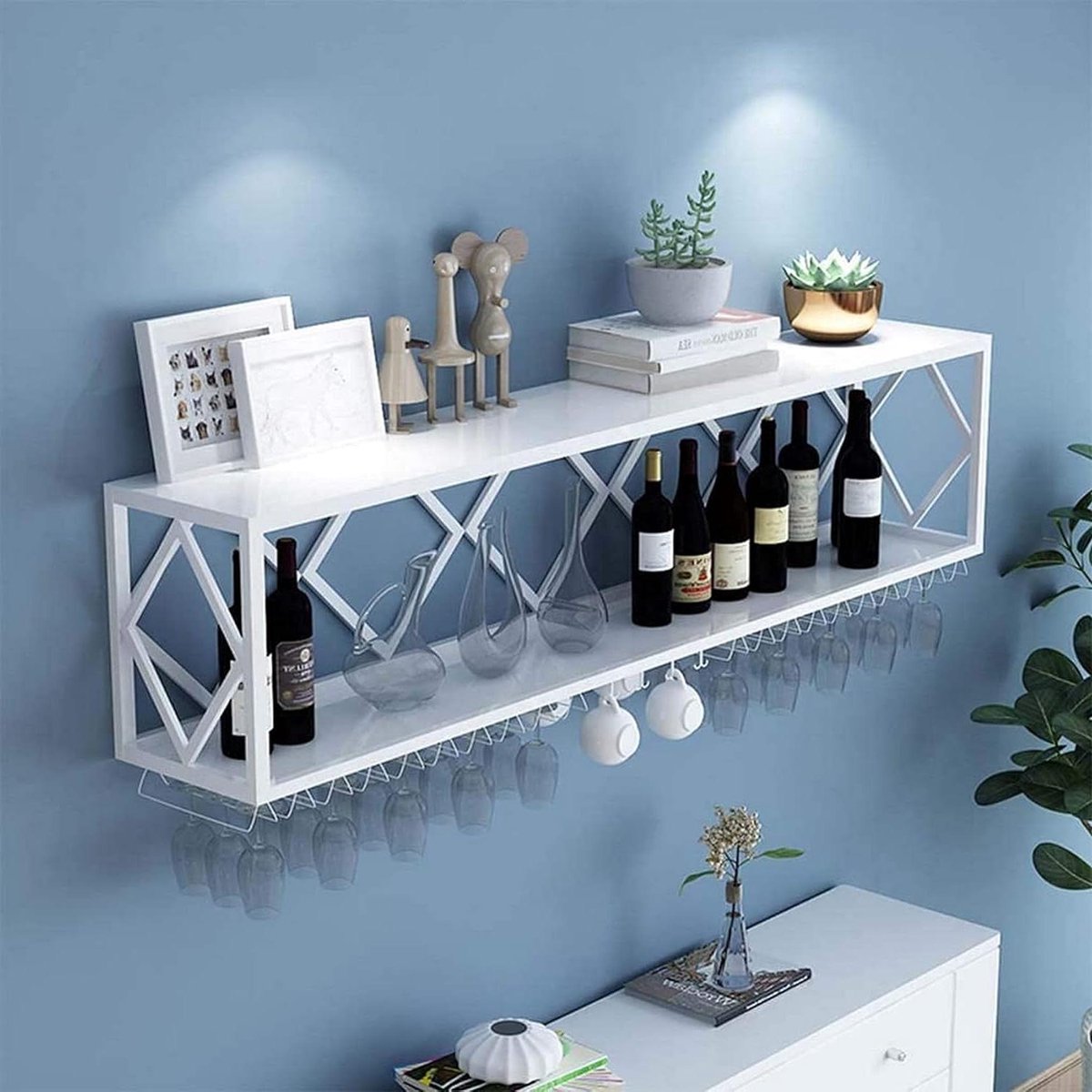 Wijnrek Bar Unit - Flessenhouder - Wijn Opslag - 2-in-1 Ontwerp - Wandmontage - Zwart