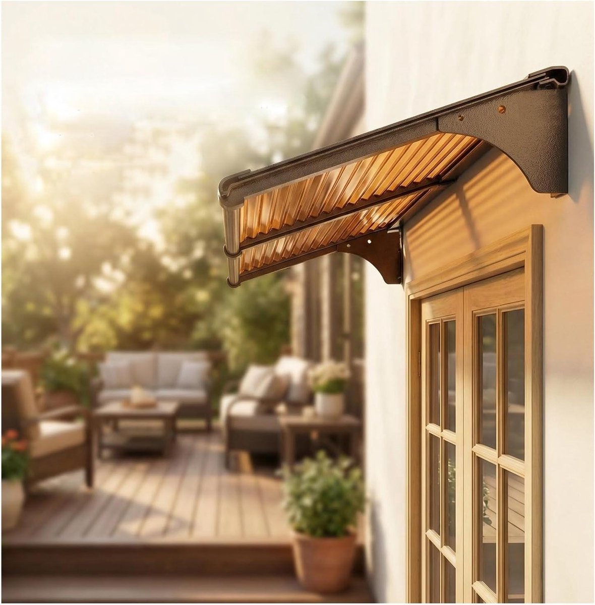Raam en Deurluifel - Overkapping Buiten - Bescherming tegen Weer - Drainage Systeem - 45x120cm - Bruin Zwart