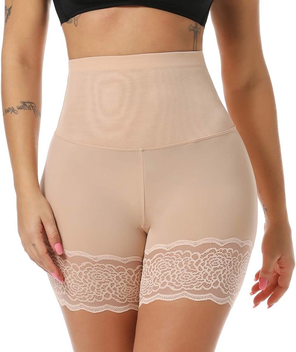 Dames onderrok en shorts, naadloze anti-schuur leggings met taillecontrole en kant, hoog in de taille, comfortabele legwear