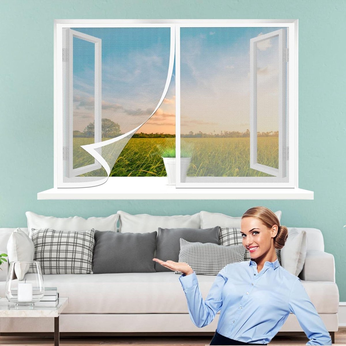 Raamscherm - Vliegenhor Hor - Insecten Buiten Houden - Magnetische Bevestiging - 50 x 150 cm - Wit
