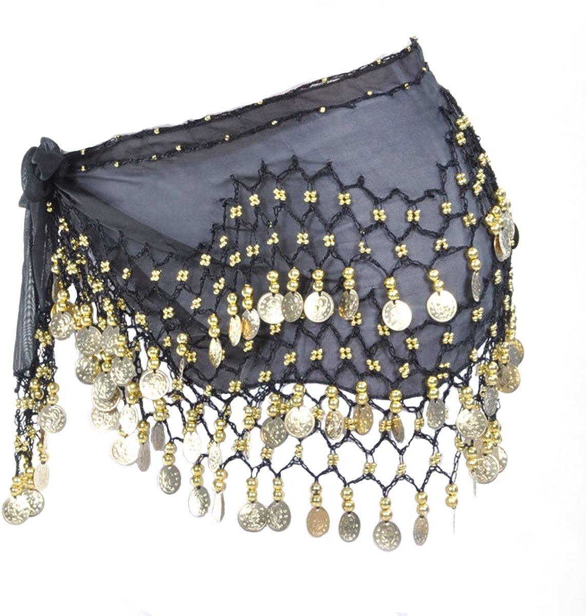 Dailygoody - Belly Dance Hip Scarf Wrap - Chiffon Danssjaal met Munten - Elegante Bellydance Accessoire - Zwart - Geschikt voor Feest en Optreden - 98..