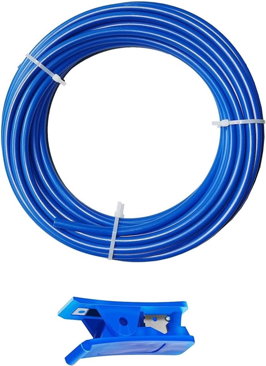 20 meter blauwe koelkast slang voor osmose, waterfilter en aquarium watertoevoer 1/4" (6.35mm) met slangensnijder