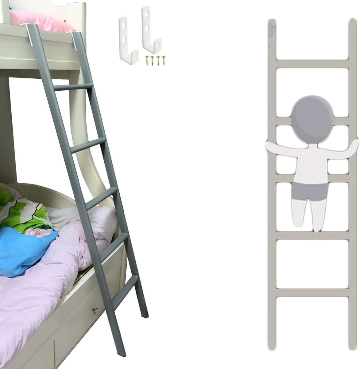 Stapelbedladder - Hoogslaper Ladder - Veilig Klimmen - Antiroest Behandeling - 180 cm Hoog - Grijs