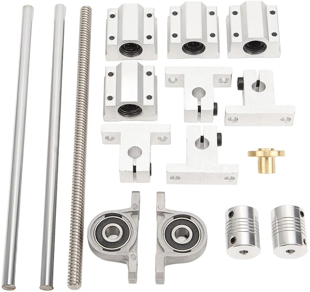Lineaire Bewegingsgeleiders Kit - Stang As Set - 3D Printer Onderdelen - Roestvrij Staal 304 - 8mm x 250mm - Zilver