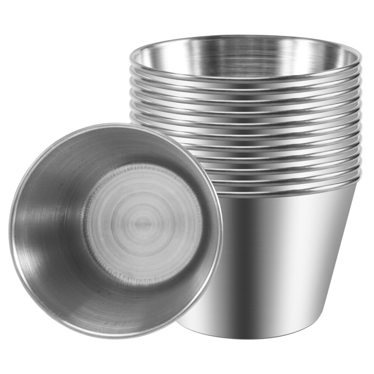 Een set van 12 sauskommetjes van geborsteld roestvrij staal - 70 ml