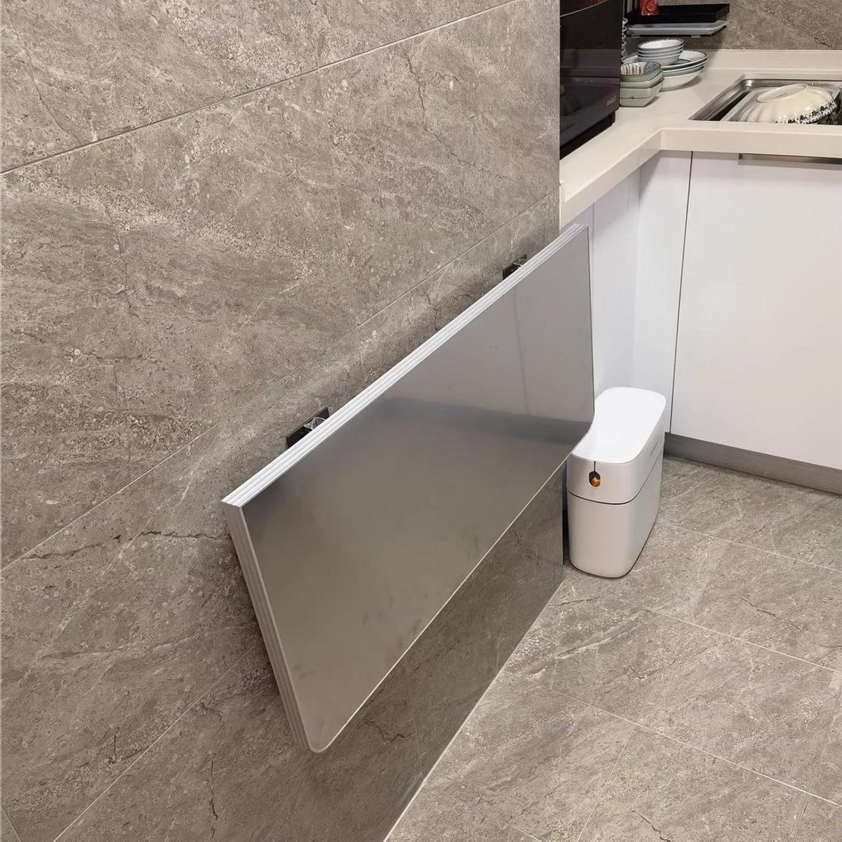 Opvouwbare Wandtafel - Klaptafel Bureau - Ruimte Besparen - Driehoekige Steunstructuur - 90x30cm - Zilver