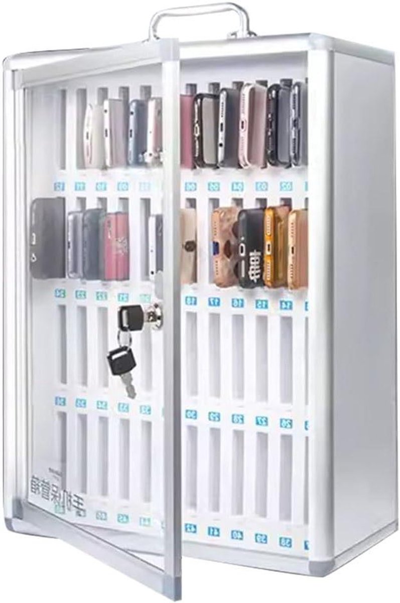 Telefoon Opbergkast - Smartphone Locker - Organisatie Kantoor - Met Slot - 48 Slots - Zilver