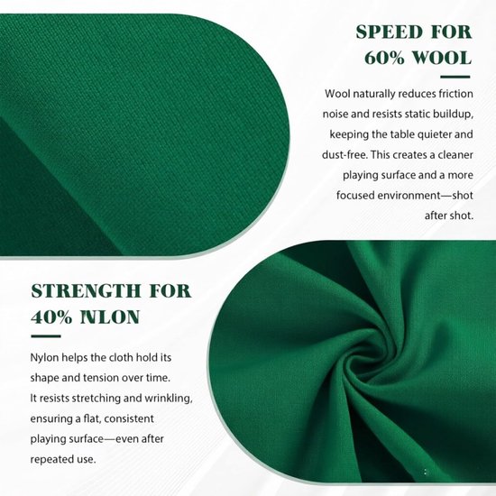 Biljartdoek Pooltafel - Vilten Doek Snooker - Precisie Spelen - Verdikte Hoge Dichtheid - 7/8/9ft Tafels - Groen — afbeelding 4