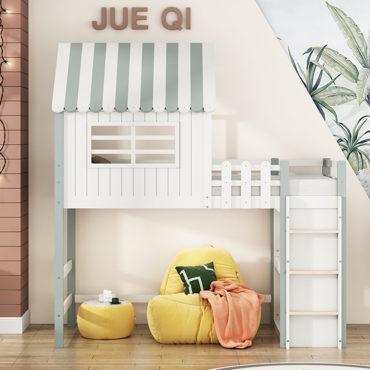 VVBV Kinderbed 90x200 – Huisbed – met Opbergvakken – Massief Hout – Groen – Lattenbodem – Voor Jongens en Meisjes – Multifunctioneel dark