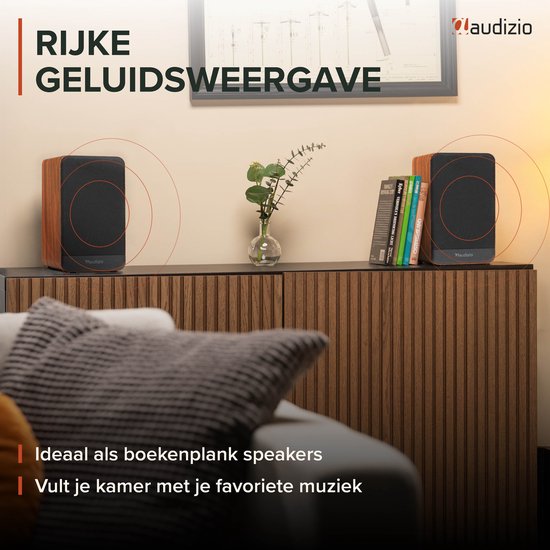 Boekenplank speakers - Audizio BS10 actieve speakerset - HiFi speakers met Bluetooth - 80W - Houtlook van Merkloos — afbeelding 3