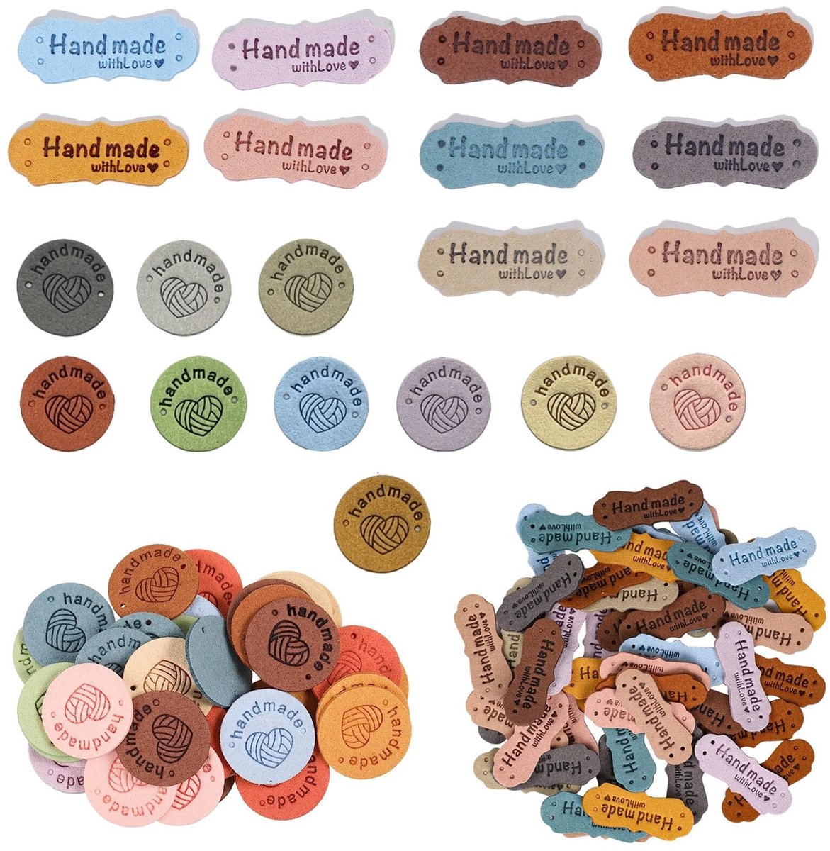 Allecto - 80 Stuks Handgemaakte Etiketten - Suède Labels voor Naaien - Rond en Rechthoekig - DIY Ambachten - Identificeer Kleding