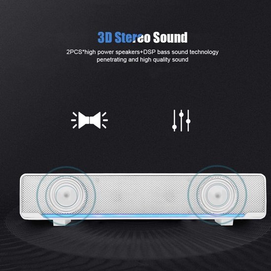 Allecto - USB Soundbar Speaker - Stereo Geluid - Slank en Krachtig - Wit - Bass Surround Soundbox - Geschikt voor PC, Laptop, TV, Smartphone van Merkloos — afbeelding 5