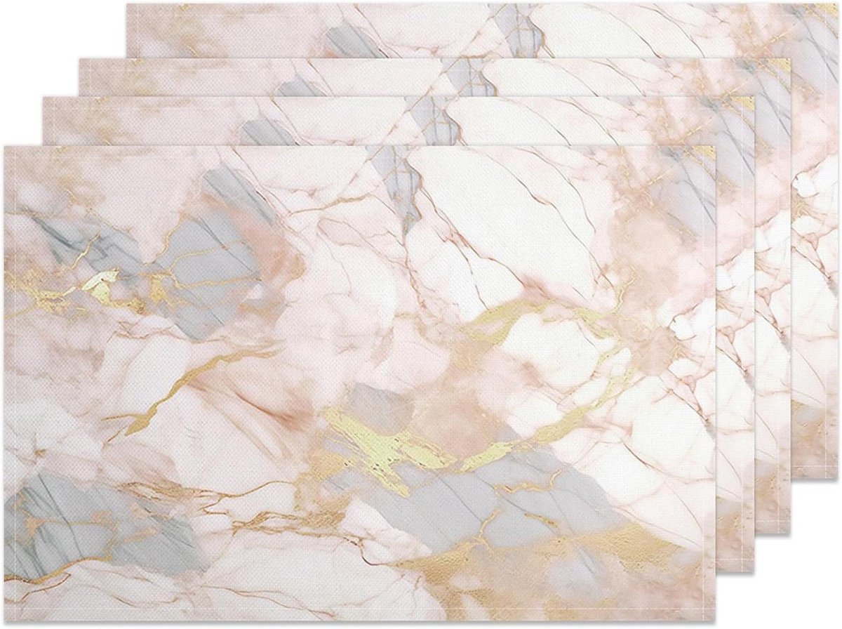 Marmeren Placemats - Tafelmatten - Tafel Beschermen - Gouden Aderen - 45x30cm - Roze