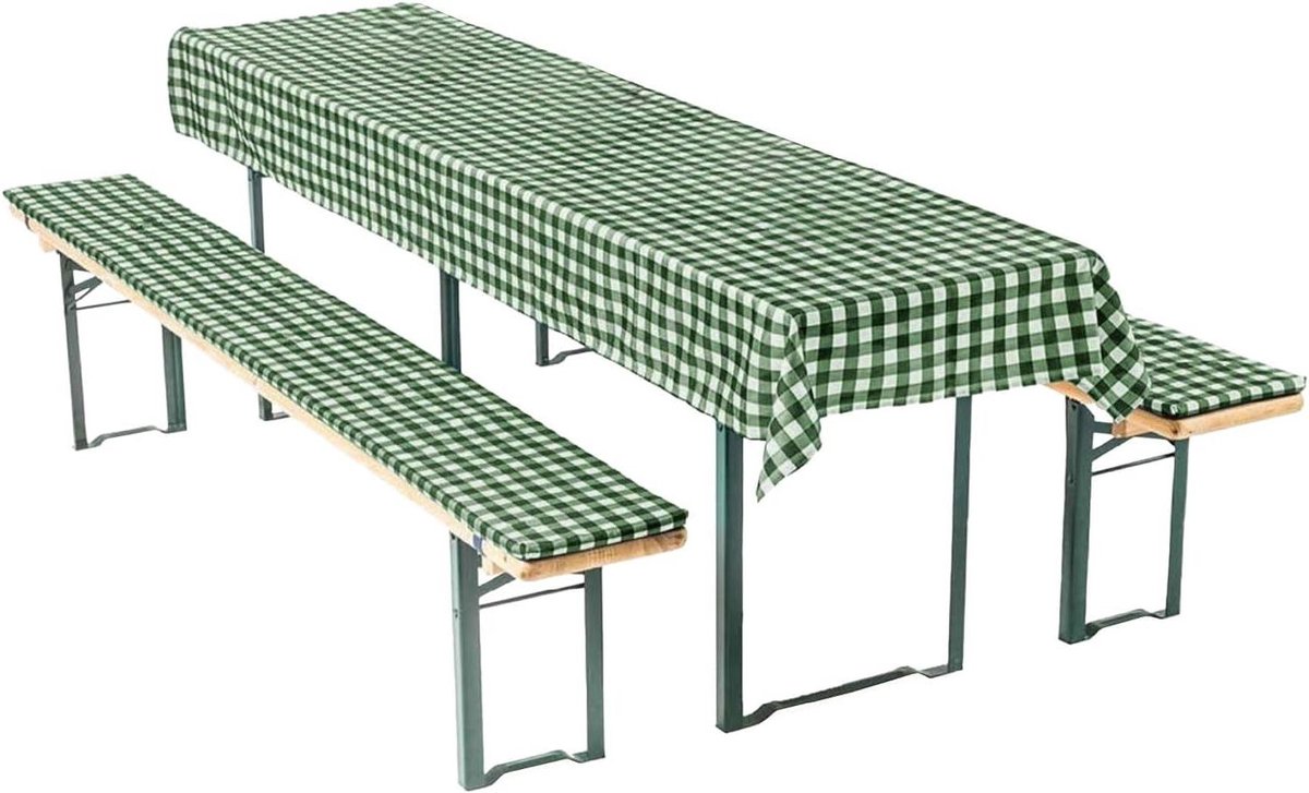 Biertentgarnituur 3-delig - Bierbankkussens Tafelkleed - Feestelijke Decoratie - Onderhoudsvriendelijk Materiaal - 240 x 70 cm - Groen Wit