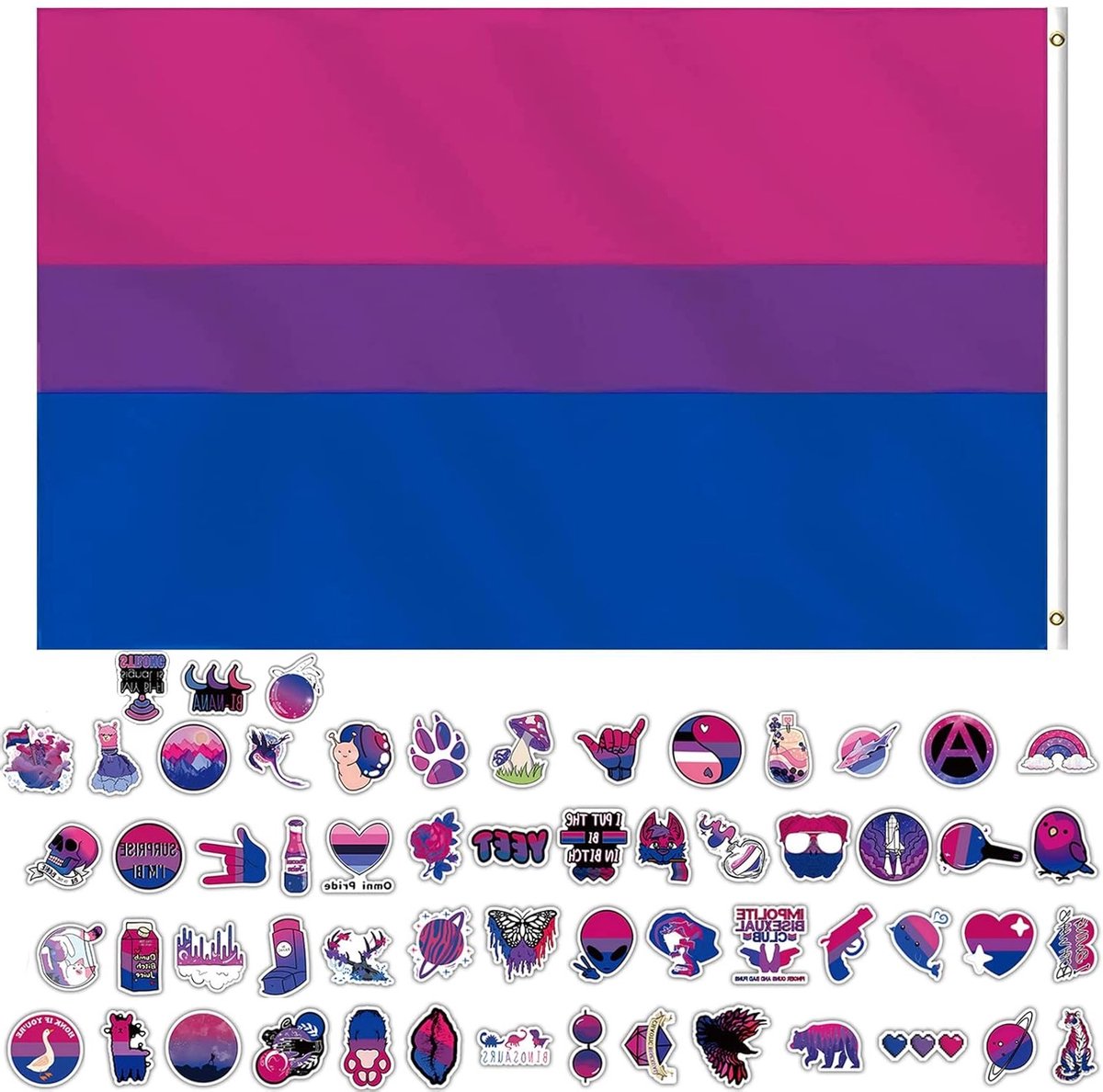 GoldRock Bisexual Sticker Set, 90 x 150 cm, Flag + 60 Pride Stickers, LGBTQ Flag for Indoor and Outdoor Use - ShopVlot