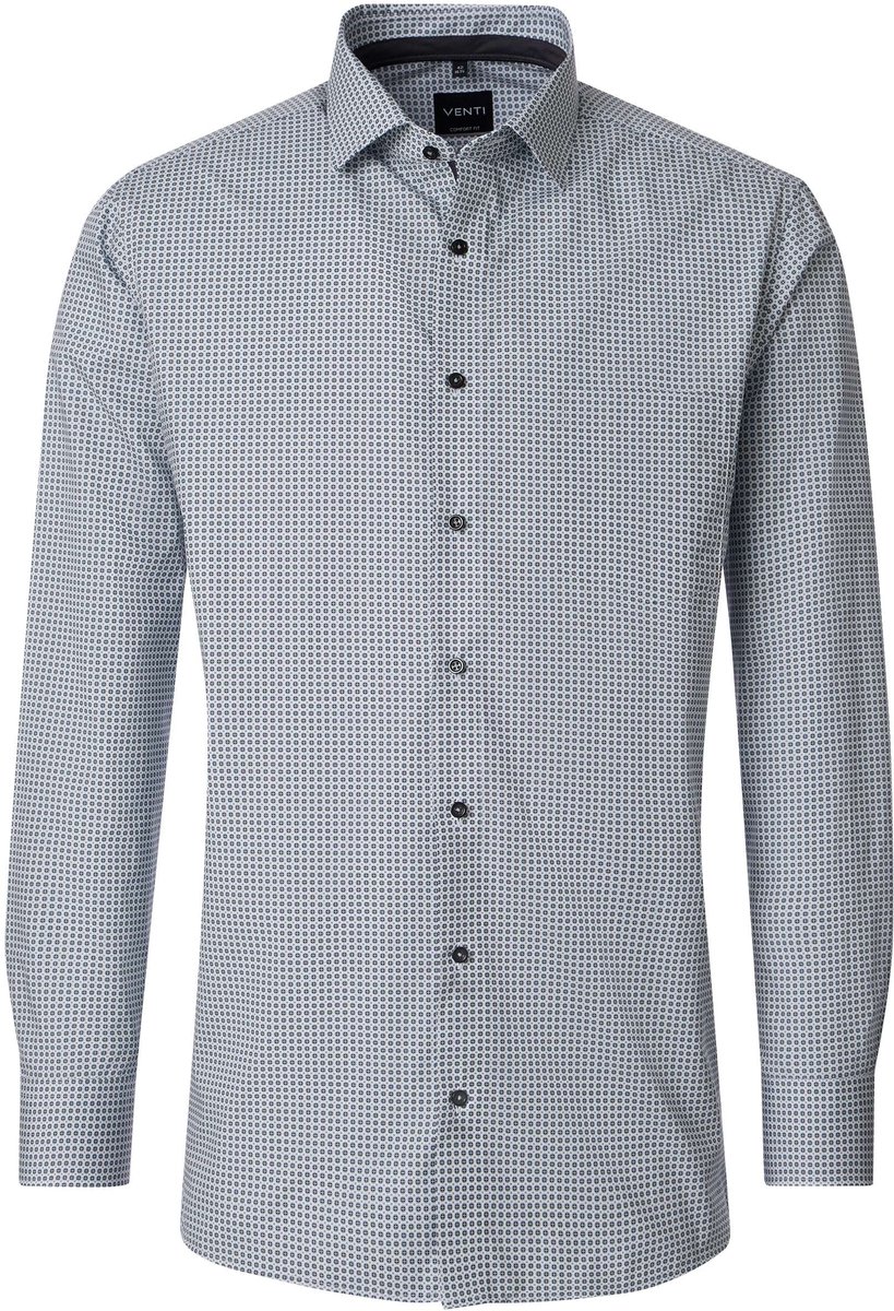 VENTI modern fit overhemd - popeline - wit met grijs en zwart dessin - Strijkvrij - Boordmaat: 40