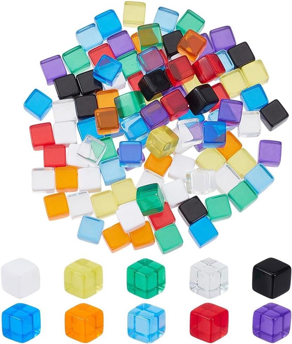 Acryl Dobbelstenen - Blanco Kubussen - Tafelspellen - Zelf Ontwerpen - 10 mm - 10 Kleuren