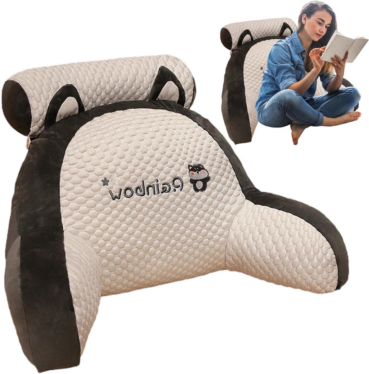 Rugleuning Kussen - Leeskussen Bed - Comfortabel Zitten - Met Armleuningen - 40 x 60 cm - Grijs