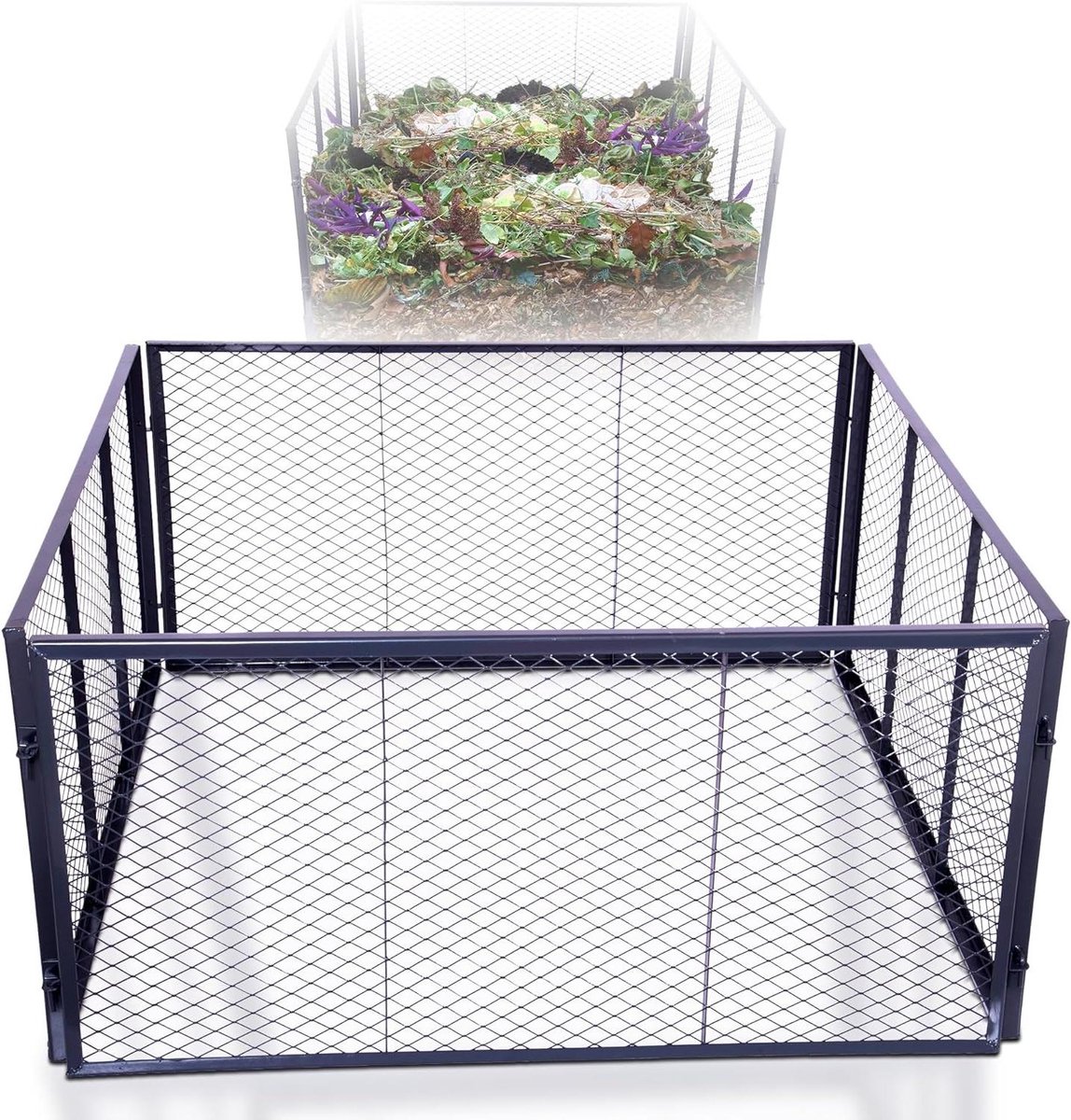 Compostbak Metaal - Compostkist Tuin - Tuinafval Verwerken - Modulair Insteeksysteem - 100 x 100 x 50 cm - Zilver