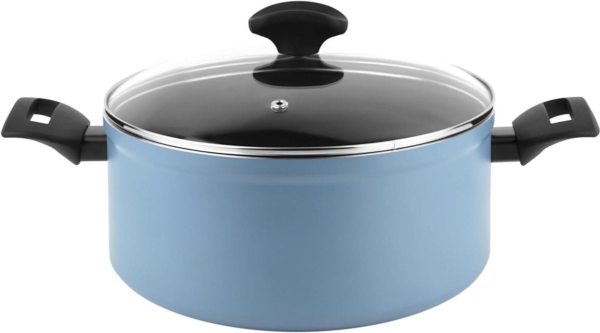 Kookpan met deksel - Aluminium pan - Koken aanrecht - Ecologische anti-aanbaklaag - 24 cm - Blauw