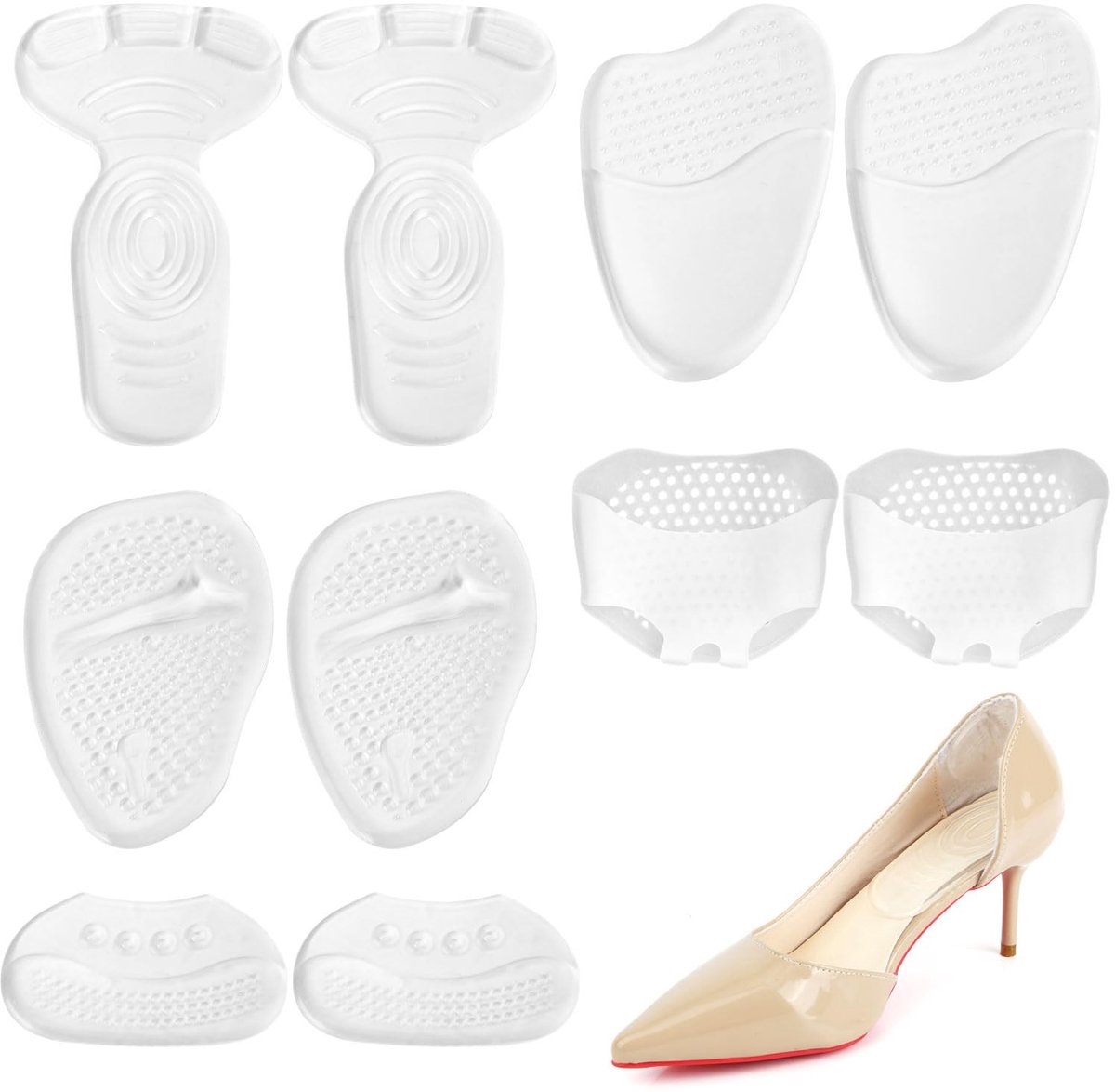Allecto - Comfortpads Hoge Hakken - Gel Hielinlegzolen - Antislip Kussentjes - Transparant - Voor Te Grote Schoenen - Verlichting van Drukpunten - ...