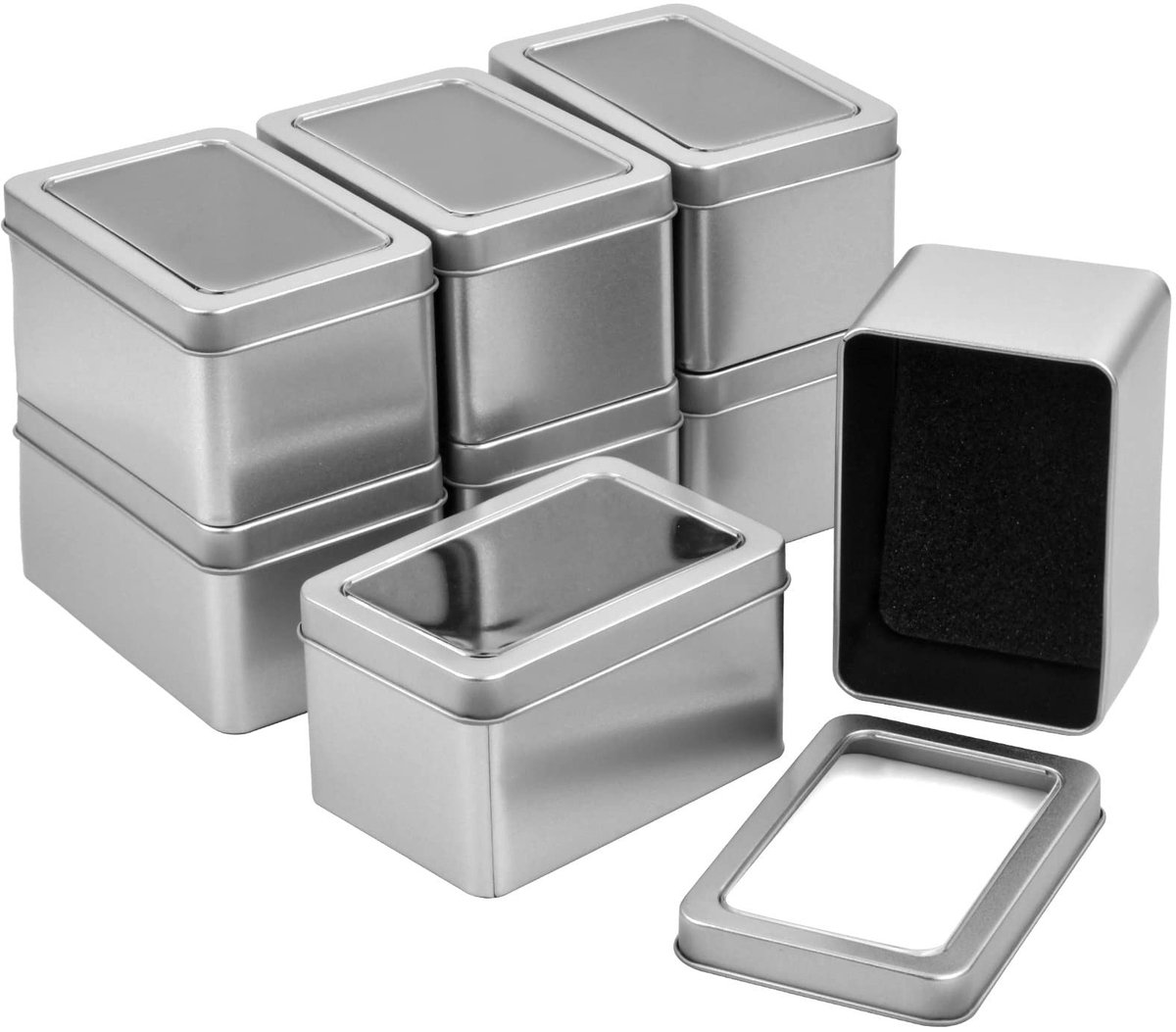 Allecto - Mini metalen doosjes - Opbergdozen voor snoep - Transparant deksel - Organizer voor kleine items - Geschikt voor bruiloften - 8 stuks