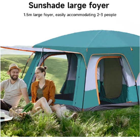 Tent-Camping tent-Tunnelcampingtent voor 3-12 Personen -2 kamer kampeertent met slaapcabine- UV-bescherming- waterdicht- opvouwbaar-Groen. van Merkloos — afbeelding 4