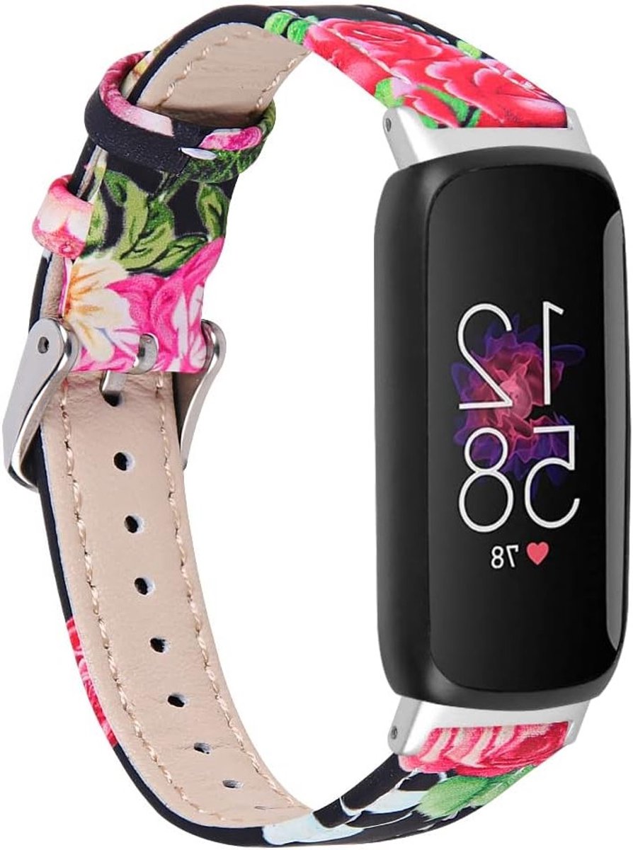 Leren Horlogeband voor Fitbit Inspire 3 Activiteitstracker, Bloemmotief, Rvs Sluiting, Comfortabele Polsband