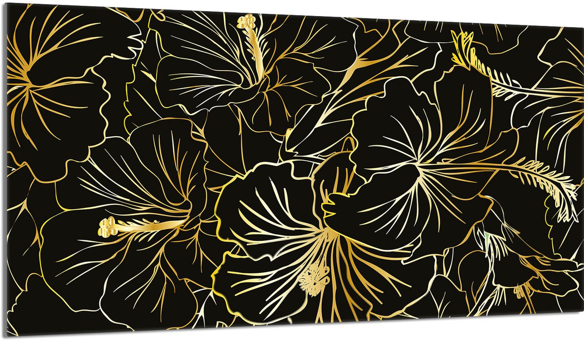 TMK ArtDeko Serie - Glazen Beschermplaat voor Fornuis - 90x52 cm - Bloemen - Sla Deska