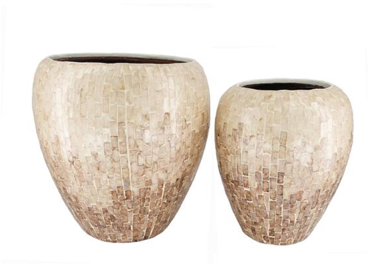 Ronde plantenbak capiz en bamboe met binnenpot – FSC 100% 37 cm