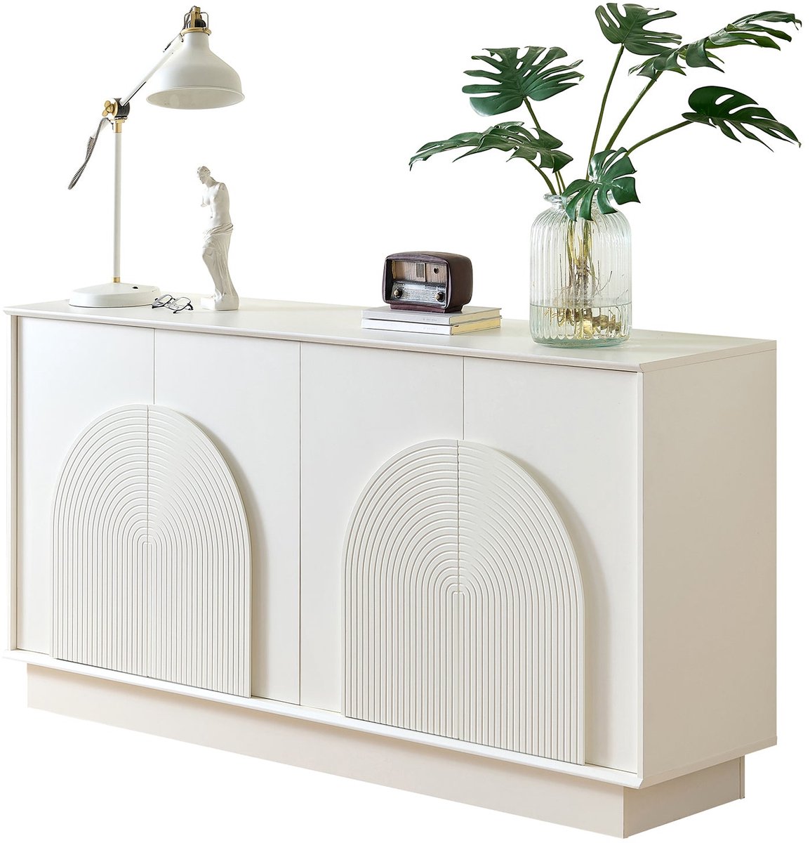 Merax Dressoir Wit - Opbergkast 160 cm - Kast met 4 Deuren - Woonkamer Kast - Eetkamer Kast - Houten Kast