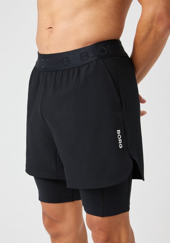 Björn Borg 2 in 1 Broek Heren - Hardloop Broek Met Tight - Met Zakken - Zwart - Maat L