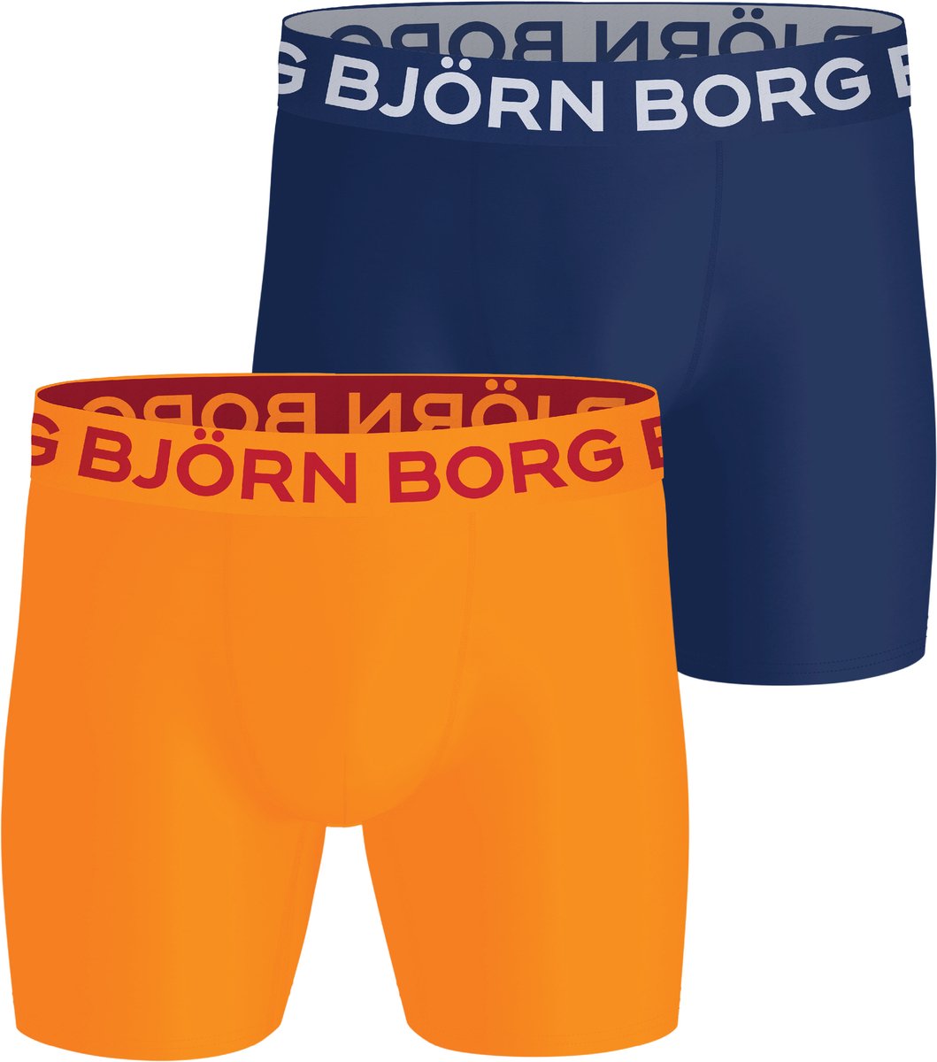 Björn Borg Sports Microfiber boxers - microfiber heren boxers lange pijpen (2-pack) - donkerblauw - oranje
