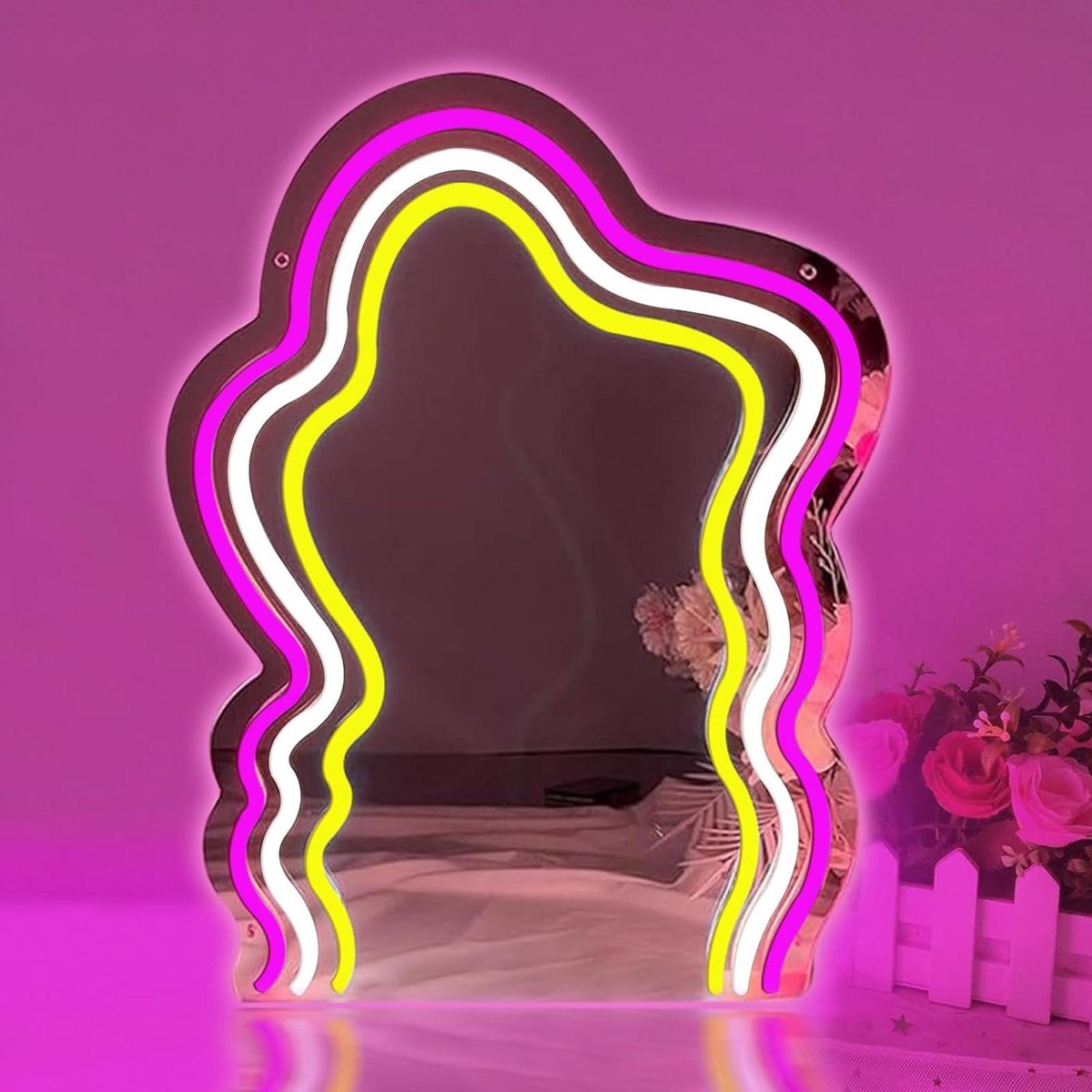 Golvende Spiegel Neon - Neon Spiegel Licht - Kamer Decoratie - Uniek Golvend Design - 40 x 30 cm