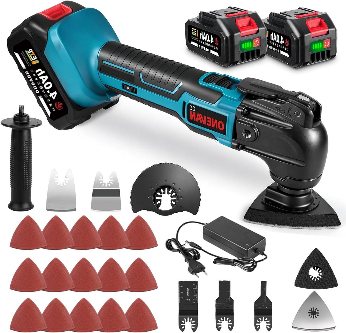 Multifunctioneel Gereedschap - Oscillerende multitool Accu - Klusjes in Huis - Snel Wisselsysteem - 4 graden - Blauw